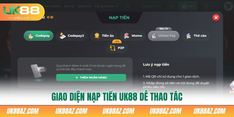 Nạp tiền Uk88 nhanh chóng